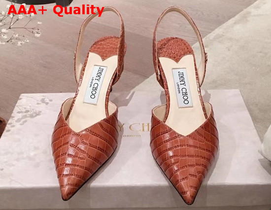 Jimmy Choo Thandi 65 Cuoio Croc Embossed Leather Slingback Pumps with JC Emblem Replica