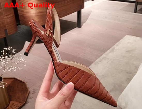 Jimmy Choo Thandi 65 Cuoio Croc Embossed Leather Slingback Pumps with JC Emblem Replica