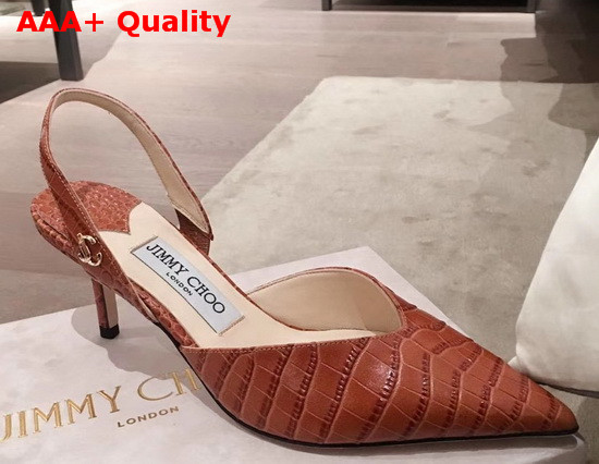 Jimmy Choo Thandi 65 Cuoio Croc Embossed Leather Slingback Pumps with JC Emblem Replica