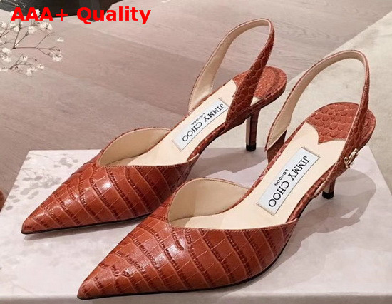 Jimmy Choo Thandi 65 Cuoio Croc Embossed Leather Slingback Pumps with JC Emblem Replica