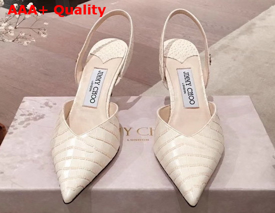 Jimmy Choo Thandi 65 Sand Croc Embossed Leather Slingback Pumps with JC Emblem Replica