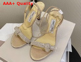 Jimmy Choo Thyra 100 Light Gold Suede Sandals with Pave Crystal Cord Detail Replica