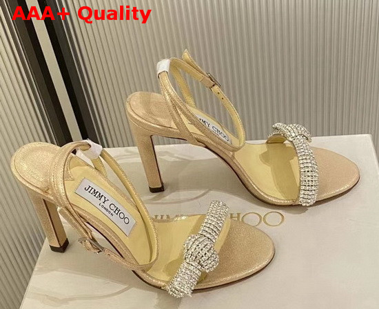 Jimmy Choo Thyra 100 Light Gold Suede Sandals with Pave Crystal Cord Detail Replica