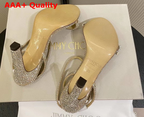 Jimmy Choo Thyra 100 Light Gold Suede Sandals with Pave Crystal Cord Detail Replica