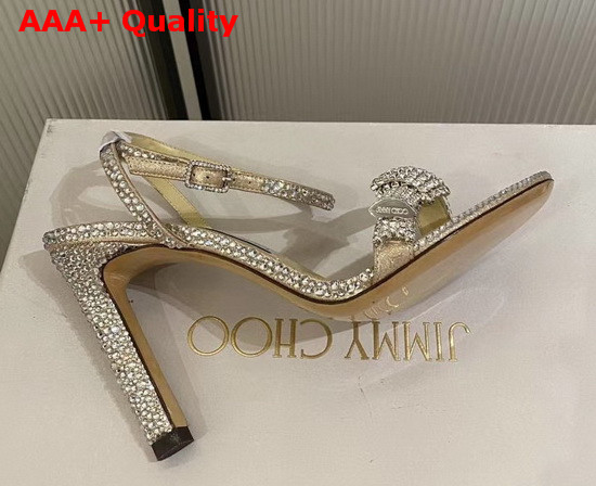 Jimmy Choo Thyra 100 Light Gold Suede Sandals with Pave Crystal Cord Detail Replica