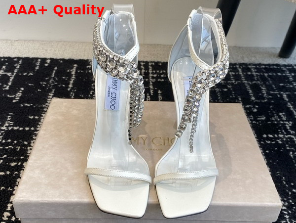 Jimmy Choo Verity Sandal 100 White Vintage Metallic Leather Sandals Replica