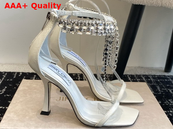 Jimmy Choo Verity Sandal 100 White Vintage Metallic Leather Sandals Replica