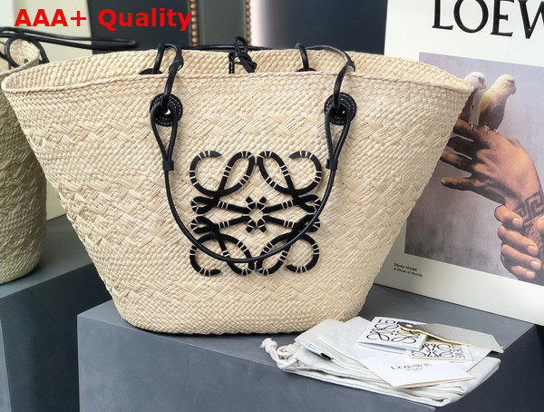 Loewe Anagram Basket Bag in Iraca Palm and Calfskin Natural Black Replica