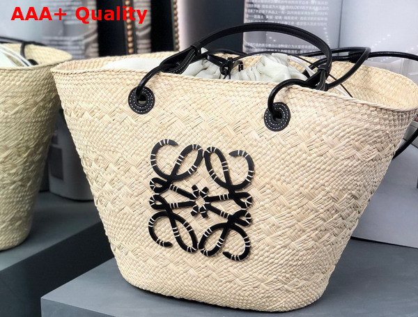 Loewe Anagram Basket Bag in Iraca Palm and Calfskin Natural Black Replica