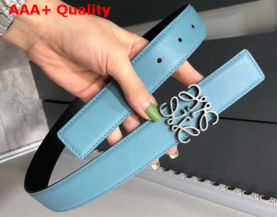 Loewe Anagram Belt 32cm Light Blue and Black Calfskin Replica