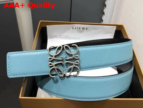 Loewe Anagram Belt 32cm Light Blue and Black Calfskin Replica