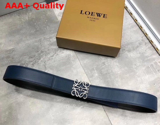 Loewe Anagram Belt 32cm Navy Blue and Black Calfskin Replica