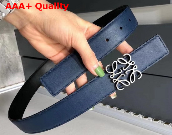 Loewe Anagram Belt 32cm Navy Blue and Black Calfskin Replica