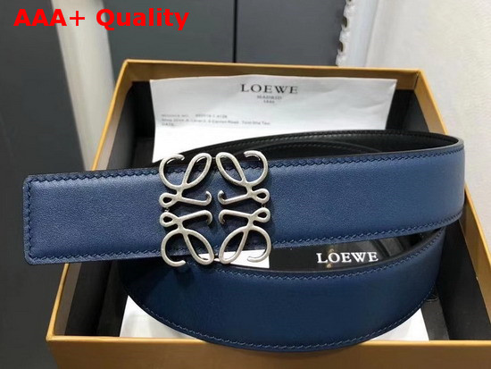 Loewe Anagram Belt 32cm Navy Blue and Black Calfskin Replica