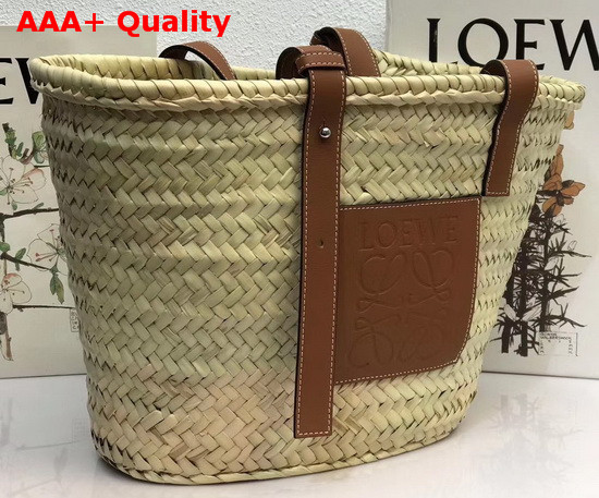 Loewe Basket Bag in Palm Leaf and Calfskin Natural Tan Replica