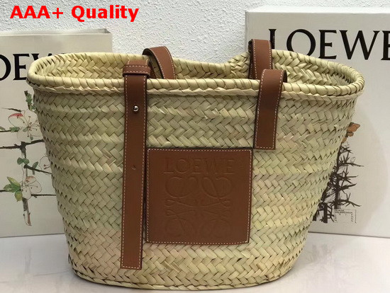 Loewe Basket Bag in Palm Leaf and Calfskin Natural Tan Replica