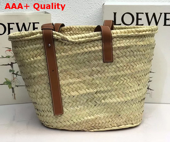 Loewe Basket Bag in Palm Leaf and Calfskin Natural Tan Replica