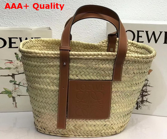 Loewe Basket Bag in Palm Leaf and Calfskin Natural Tan Replica