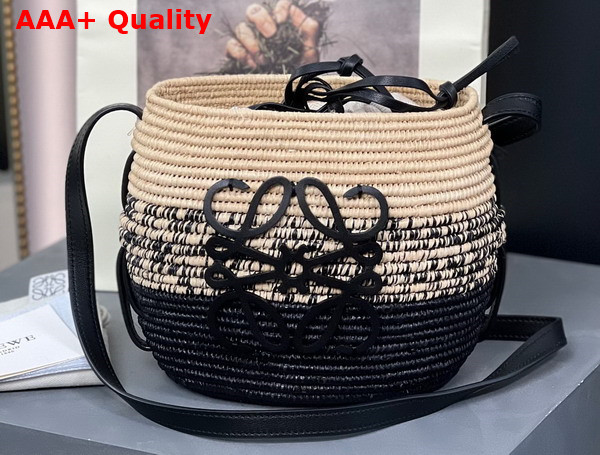 Loewe Beehive Basket bag in Raffia and Calfskin Natural Black Replica