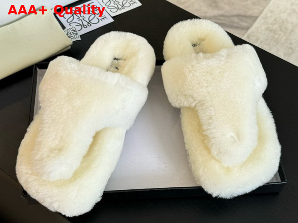 Loewe Ease Toe Post Sandals in Ecru Shearling Replica