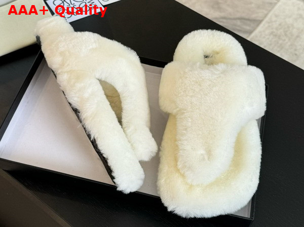 Loewe Ease Toe Post Sandals in Ecru Shearling Replica