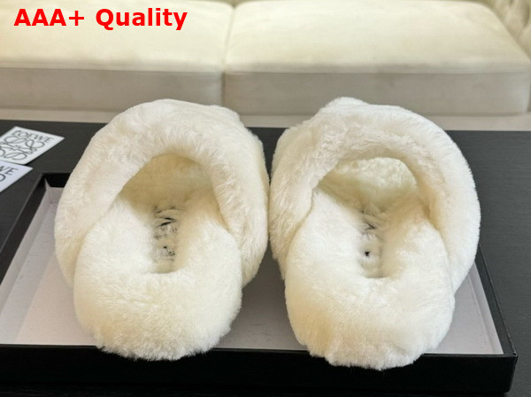 Loewe Ease Toe Post Sandals in Ecru Shearling Replica