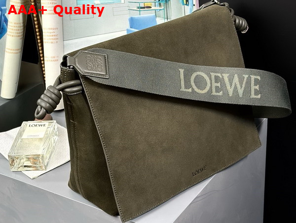 Loewe Flamenco Satchel in Olive Suede Calfskin Replica