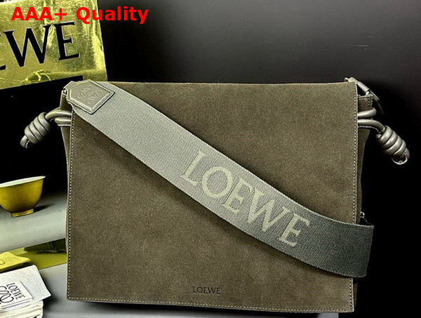 Loewe Flamenco Satchel in Olive Suede Calfskin Replica