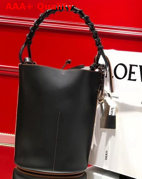 Loewe Gate Bucket Handle Bag in Anagram Linen and Calfskin Natural Black Replica