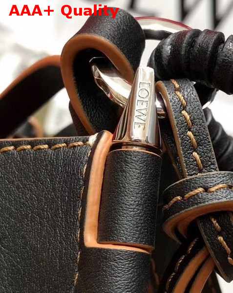 Loewe Gate Bucket Handle Bag in Anagram Linen and Calfskin Natural Black Replica