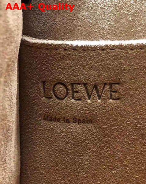 Loewe Gate Bucket Handle Bag in Anagram Linen and Calfskin Natural Black Replica