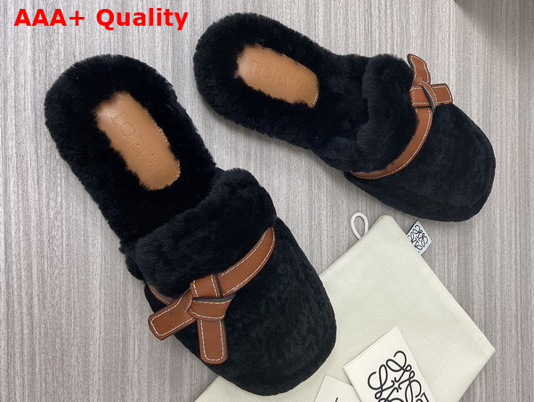 Loewe Gate Mule in Shearling Soft Black Tan Replica