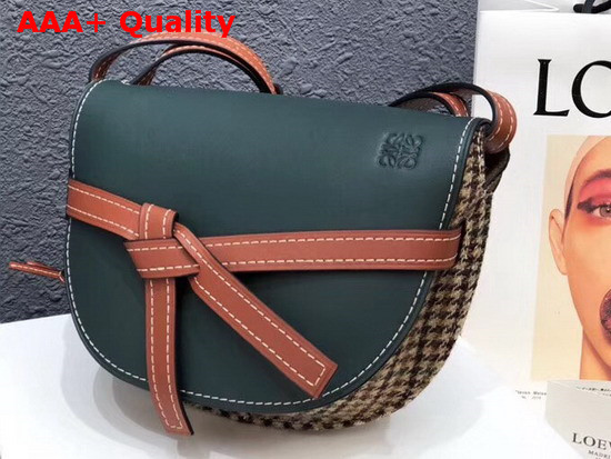 Loewe Gate Small Bag in Green Calf Leather and Tweed Replica