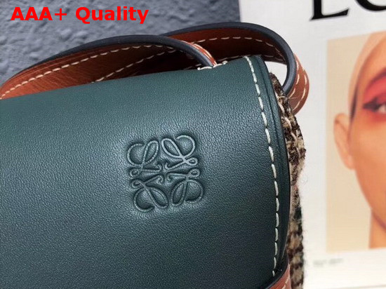 Loewe Gate Small Bag in Green Calf Leather and Tweed Replica