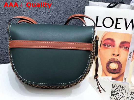 Loewe Gate Small Bag in Green Calf Leather and Tweed Replica