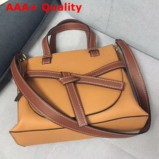 Loewe Gate Top Handle Small Bag Light Caramel and Pecan Color Soft Grained Calf Leather Replica