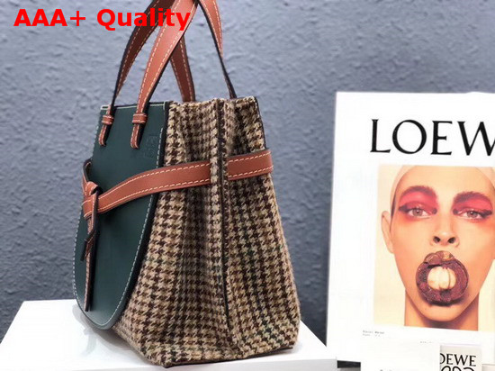 Loewe Gate Top Handle Small Bag in Green Classic Calf Leather and Tweed Replica