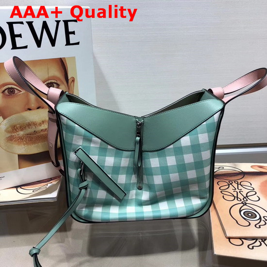 Loewe Hammock Gingham Small Bag Salmon Sea Water Green Calf Leather Replica