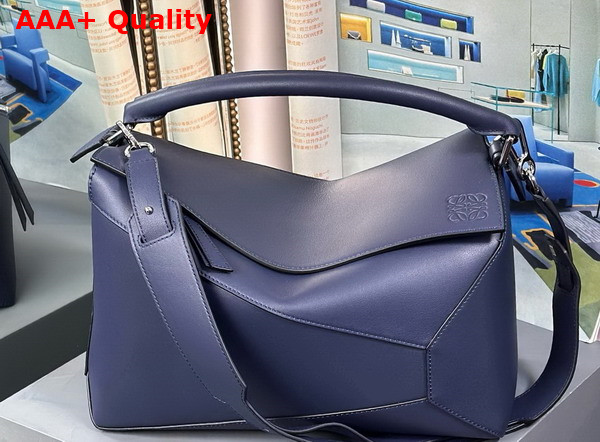 Loewe Large Puzzle Bag in Abyss Blue Classic Calfskin Replica