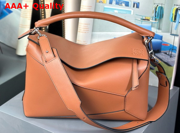 Loewe Large Puzzle Bag in Tan Shiny Calfskin Replica