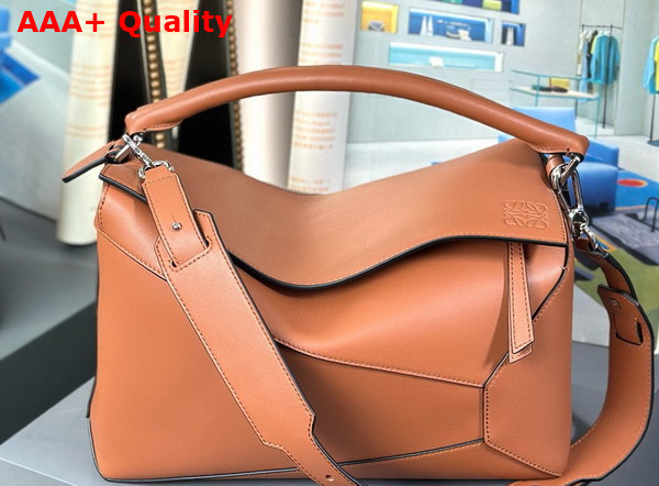 Loewe Large Puzzle Bag in Tan Shiny Calfskin Replica