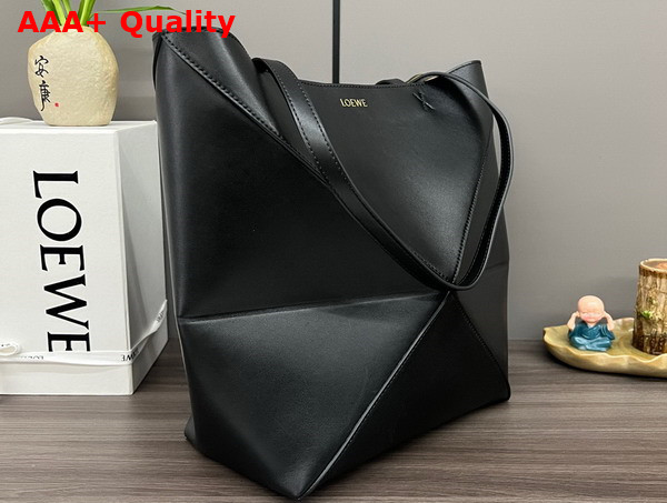 Loewe Large Puzzle Fold Tote in Shiny Calfskin Black Replica