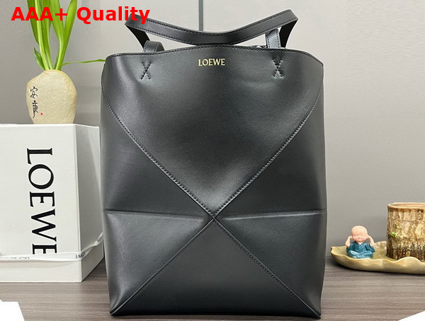 Loewe Large Puzzle Fold Tote in Shiny Calfskin Black Replica