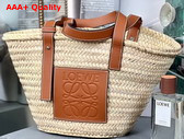 Loewe Medium Basket Bag in Palm Leaf and Calfskin Natural Tan Replica