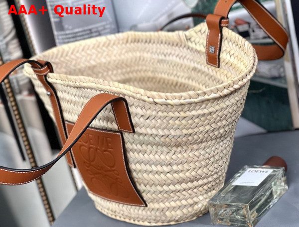 Loewe Medium Basket Bag in Palm Leaf and Calfskin Natural Tan Replica