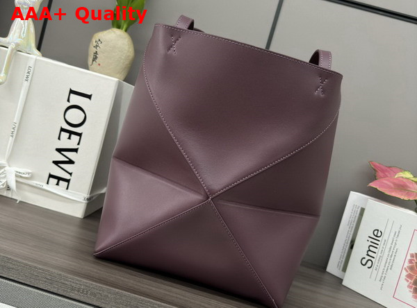 Loewe Medium Puzzle Fold Tote in Dark Burgundy Shiny Calfskin Replica