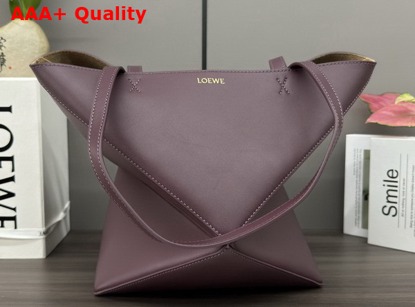 Loewe Medium Puzzle Fold Tote in Dark Burgundy Shiny Calfskin Replica