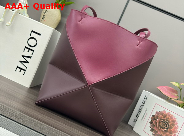 Loewe Medium Puzzle Fold Tote in Shiny Calfskin Crimson and Dark Burgundy Replica