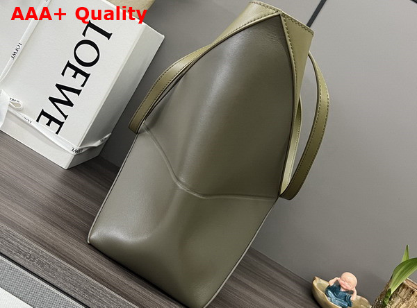 Loewe Medium Puzzle Fold Tote in Shiny Calfskin Light Olive Olive Replica