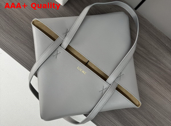 Loewe Medium Puzzle Fold Tote in Shiny Calfskin Pearl Grey and Dark Grey Replica